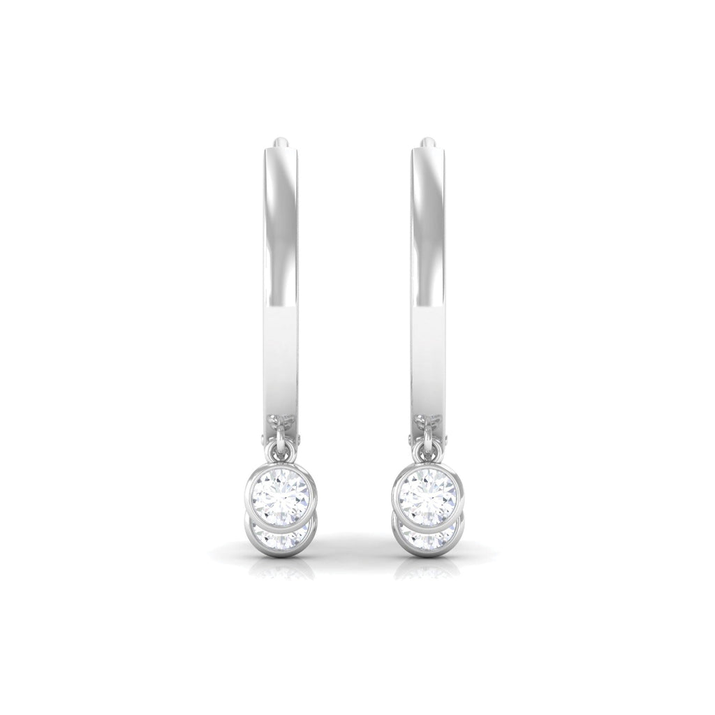 Natural 3 Stone Diamond Drop Hoop Earrings