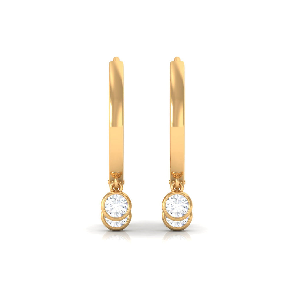 Natural 3 Stone Diamond Drop Hoop Earrings