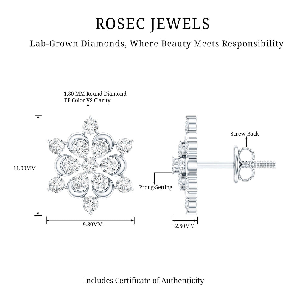 Certified Diamond Snowflake Stud Earrings