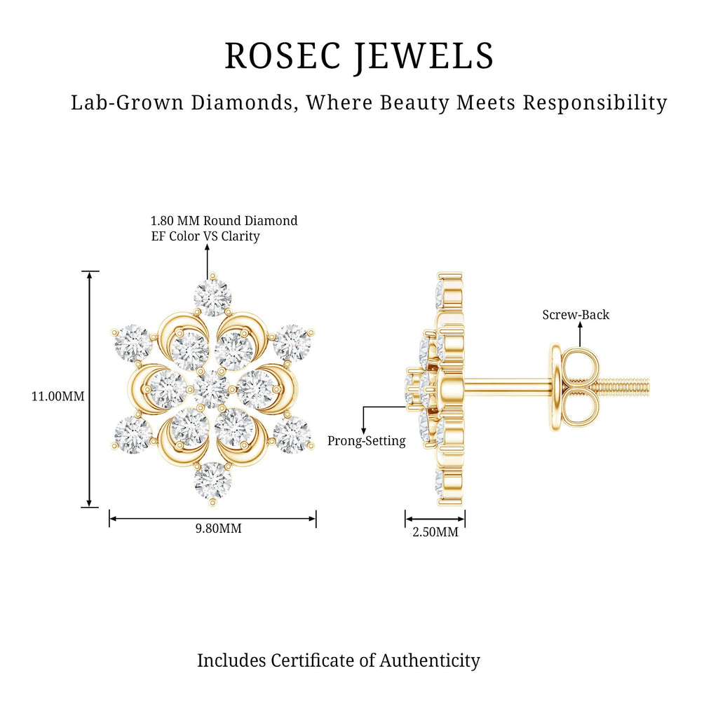 Certified Diamond Snowflake Stud Earrings
