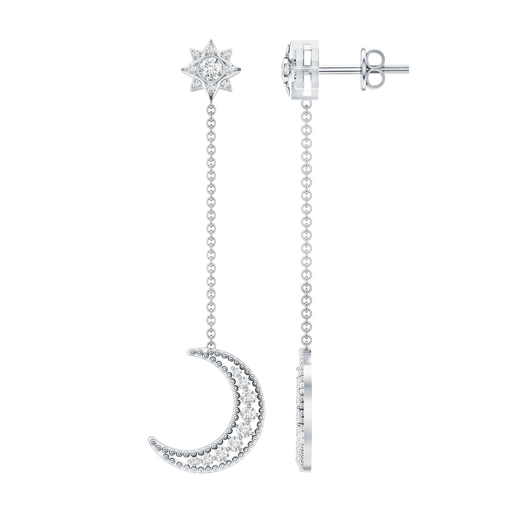 Certified Diamond Star and Moon Chain Earrings