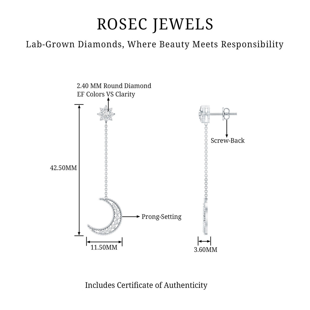 Certified Diamond Star and Moon Chain Earrings