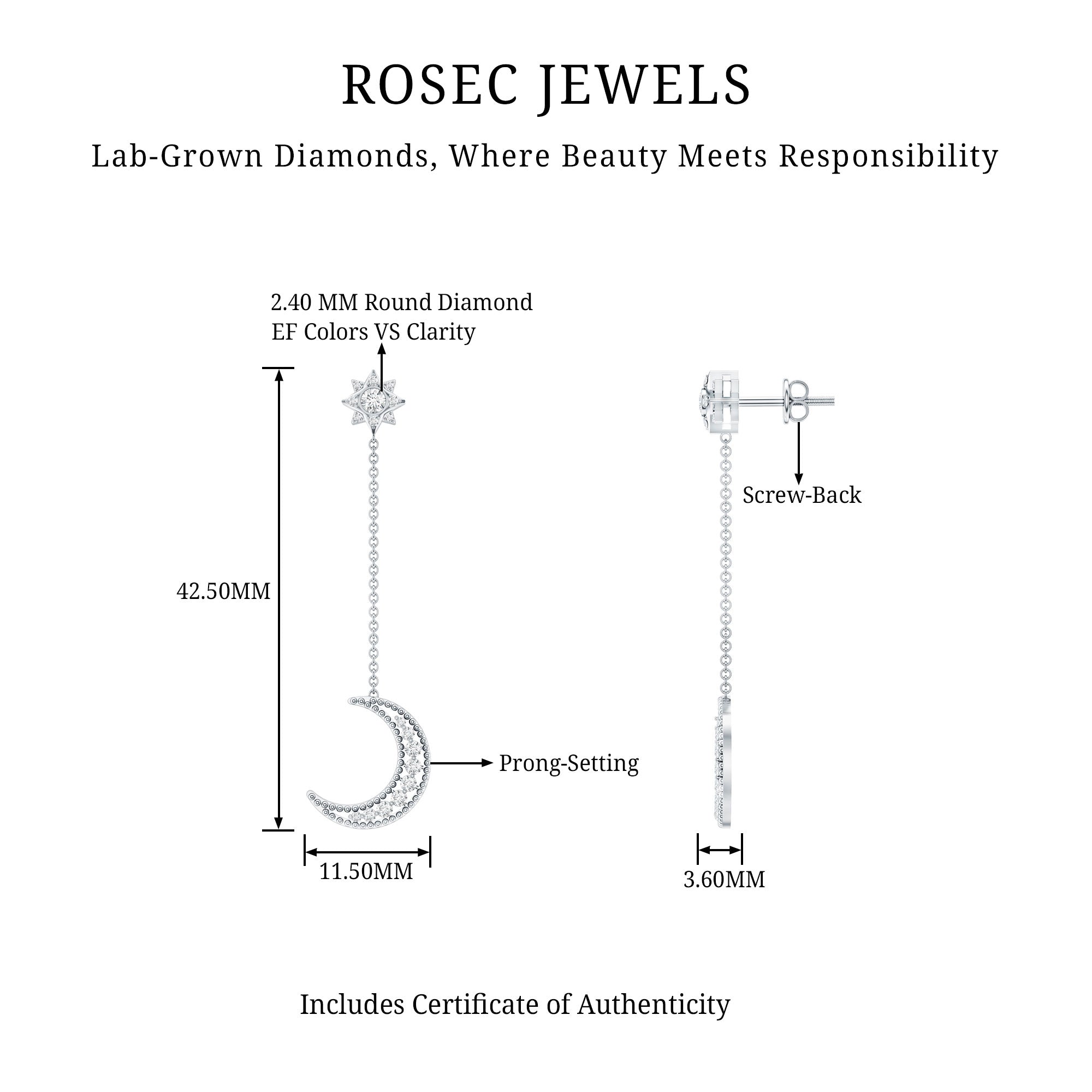 Certified Diamond Star and Moon Chain Earrings
