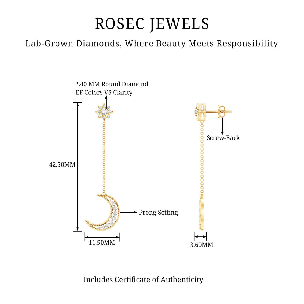 Certified Diamond Star and Moon Chain Earrings