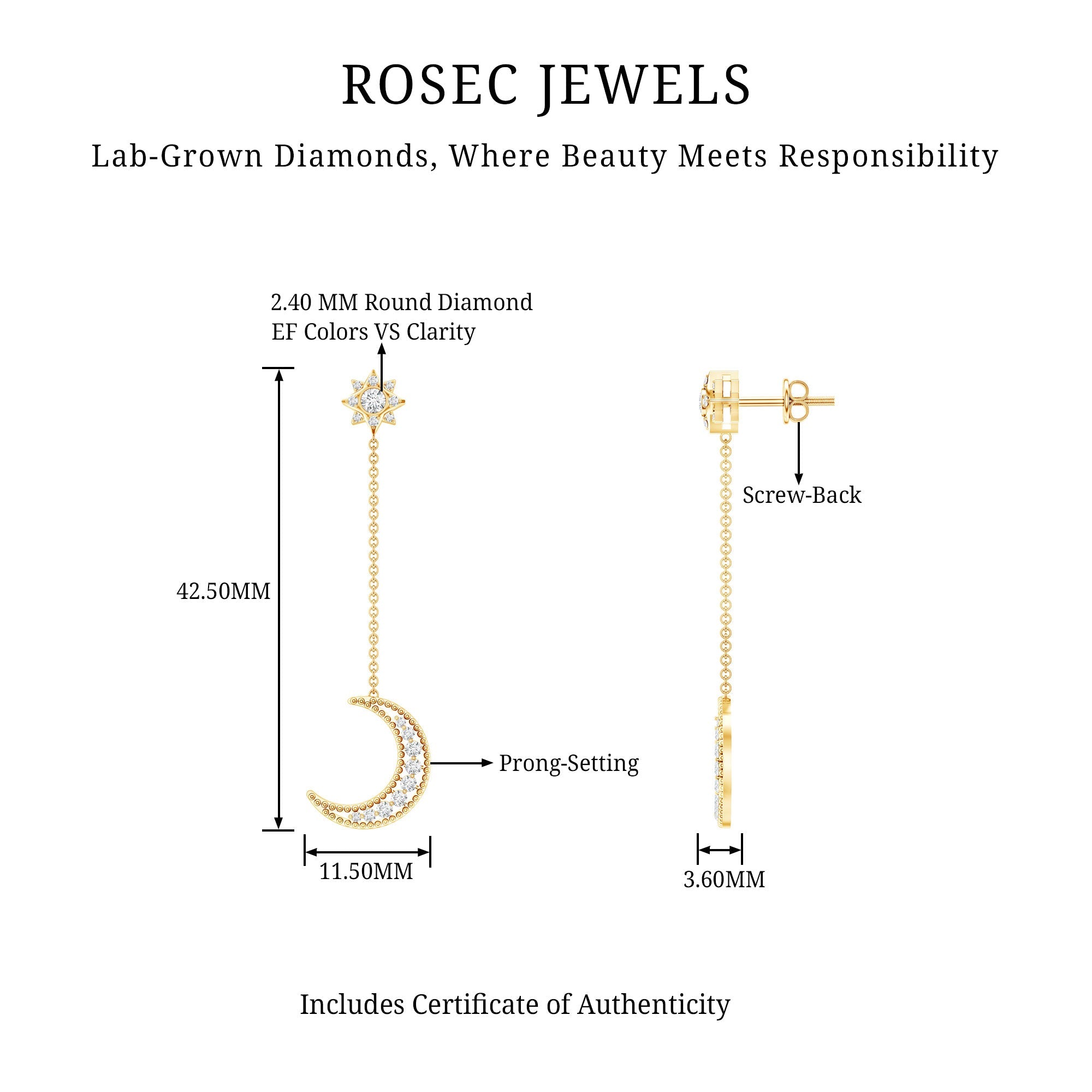 Certified Diamond Star and Moon Chain Earrings