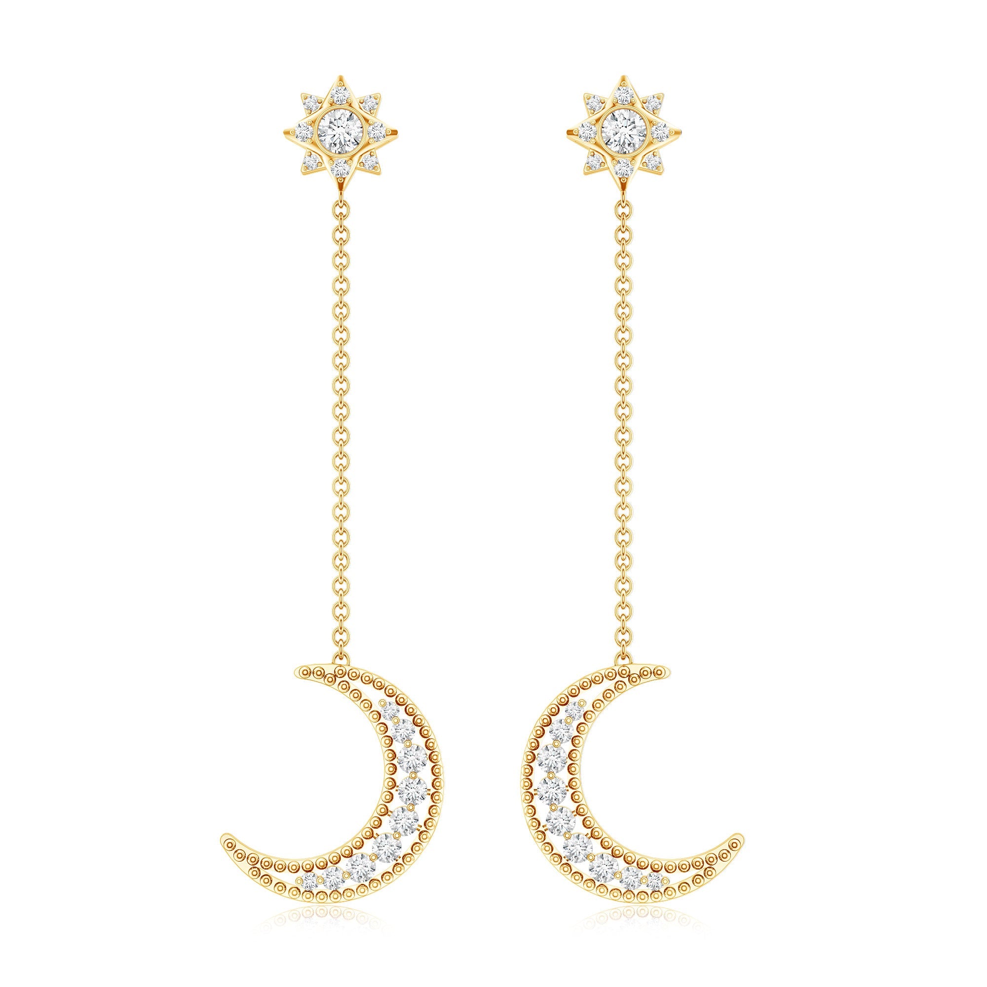 Certified Diamond Star and Moon Chain Earrings