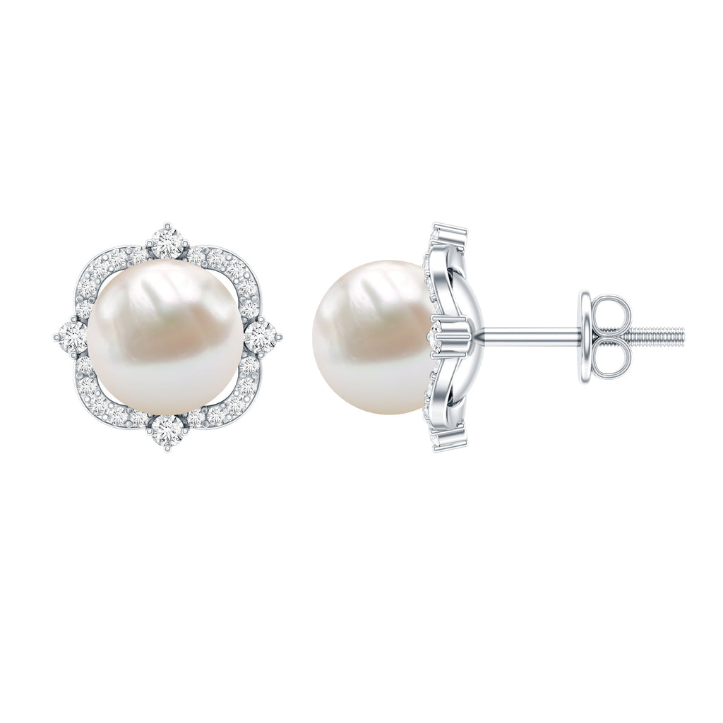 Cultured Pearl Stud Earrings With Diamond