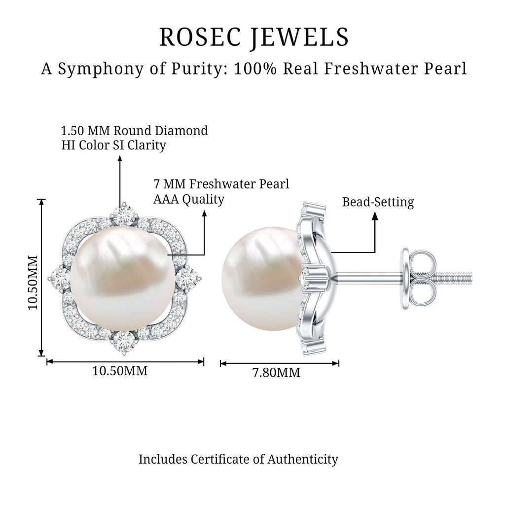 Cultured Pearl Stud Earrings With Diamond