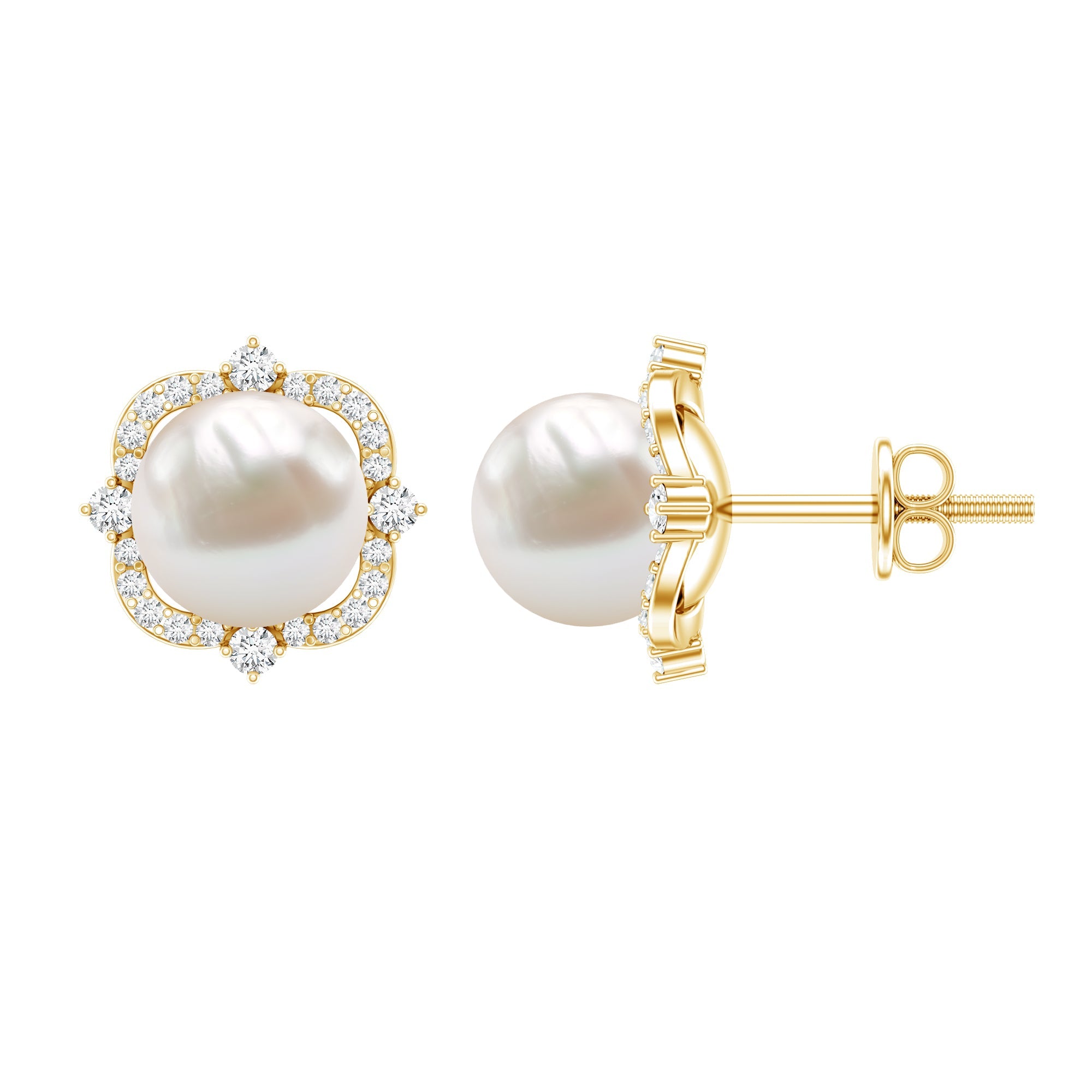 Cultured Pearl Stud Earrings With Diamond | Earrings | Wiccan Center