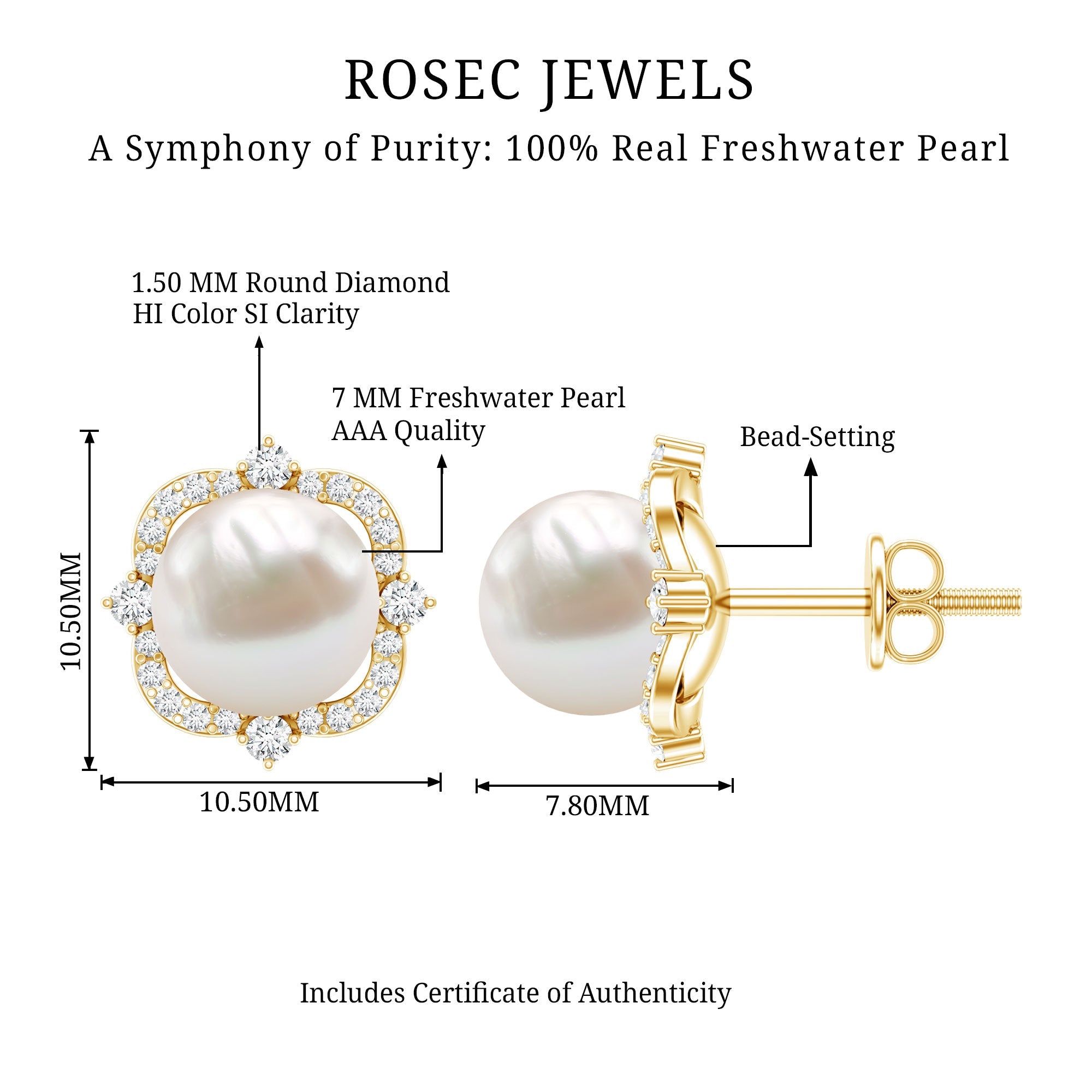 Cultured Pearl Stud Earrings With Diamond