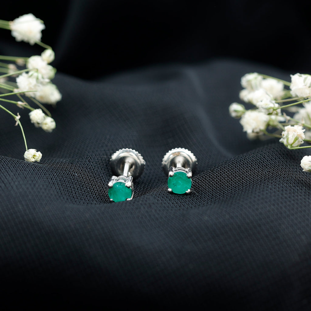 Round Cut 5 MM Real Emerald Stud Earrings