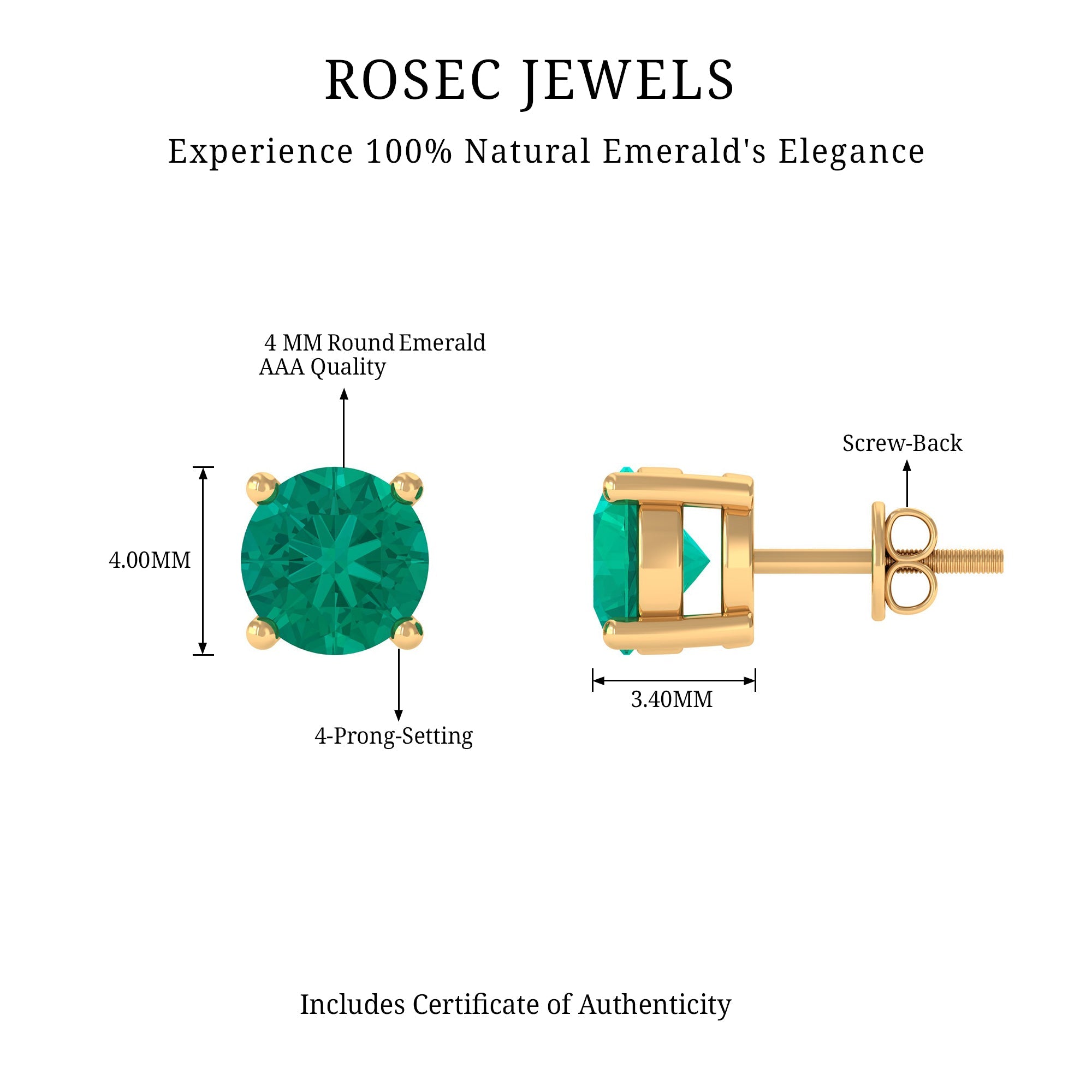Round Cut 5 MM Real Emerald Stud Earrings