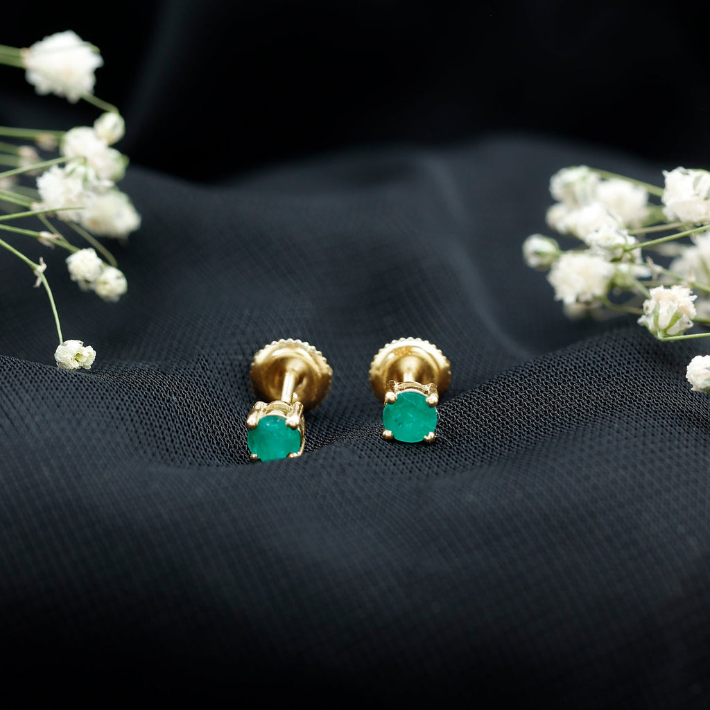 Round Cut 5 MM Real Emerald Stud Earrings