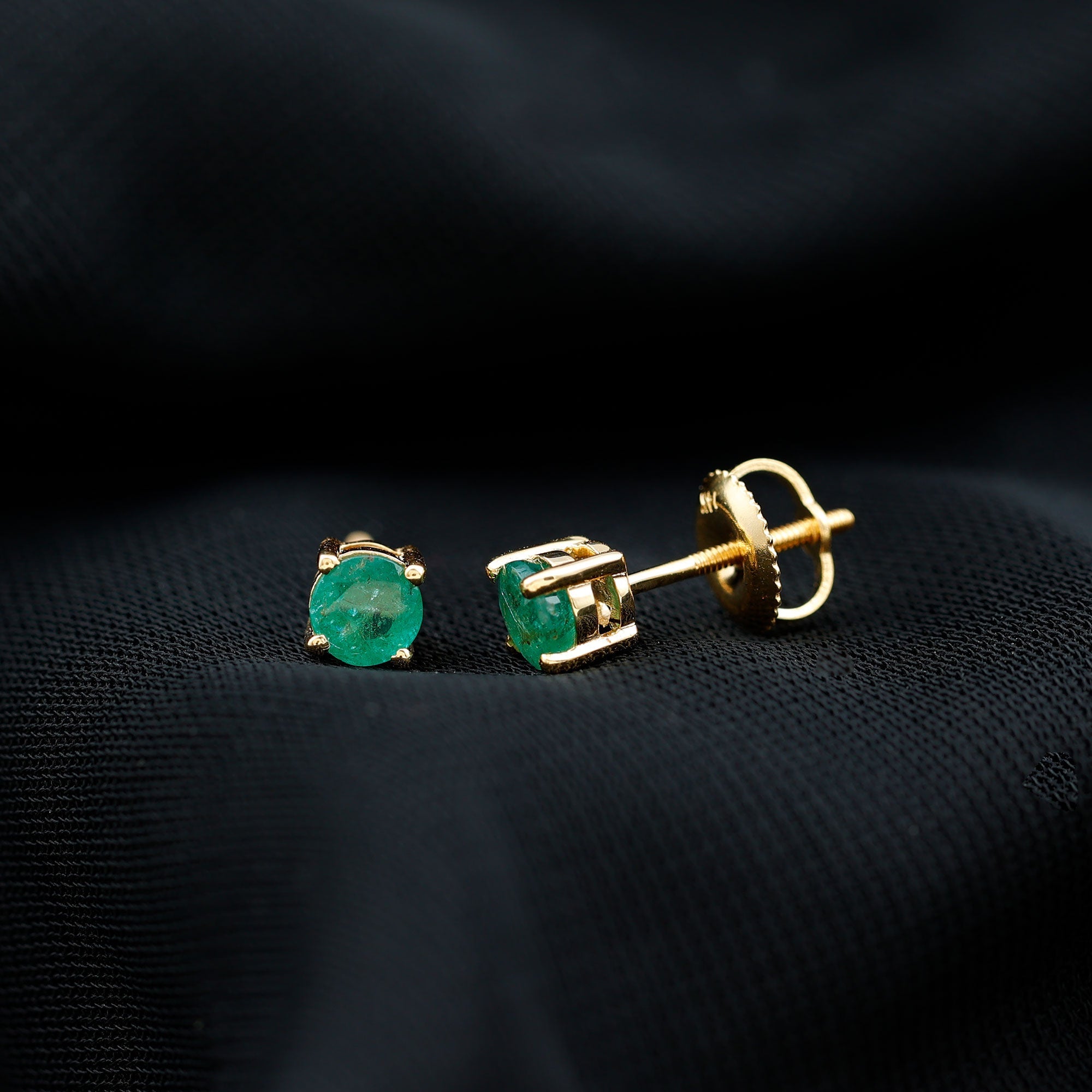 Round Cut 5 MM Real Emerald Stud Earrings