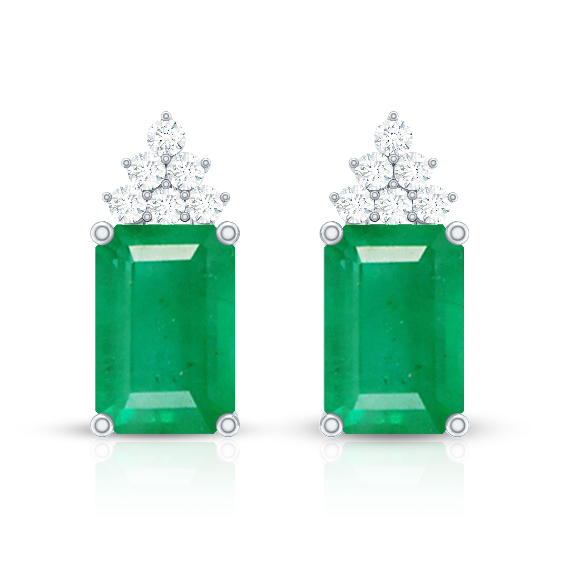 Genuine 1.32 Carat Emerald Cut Emerald Stud Earrings with Diamond Cluster