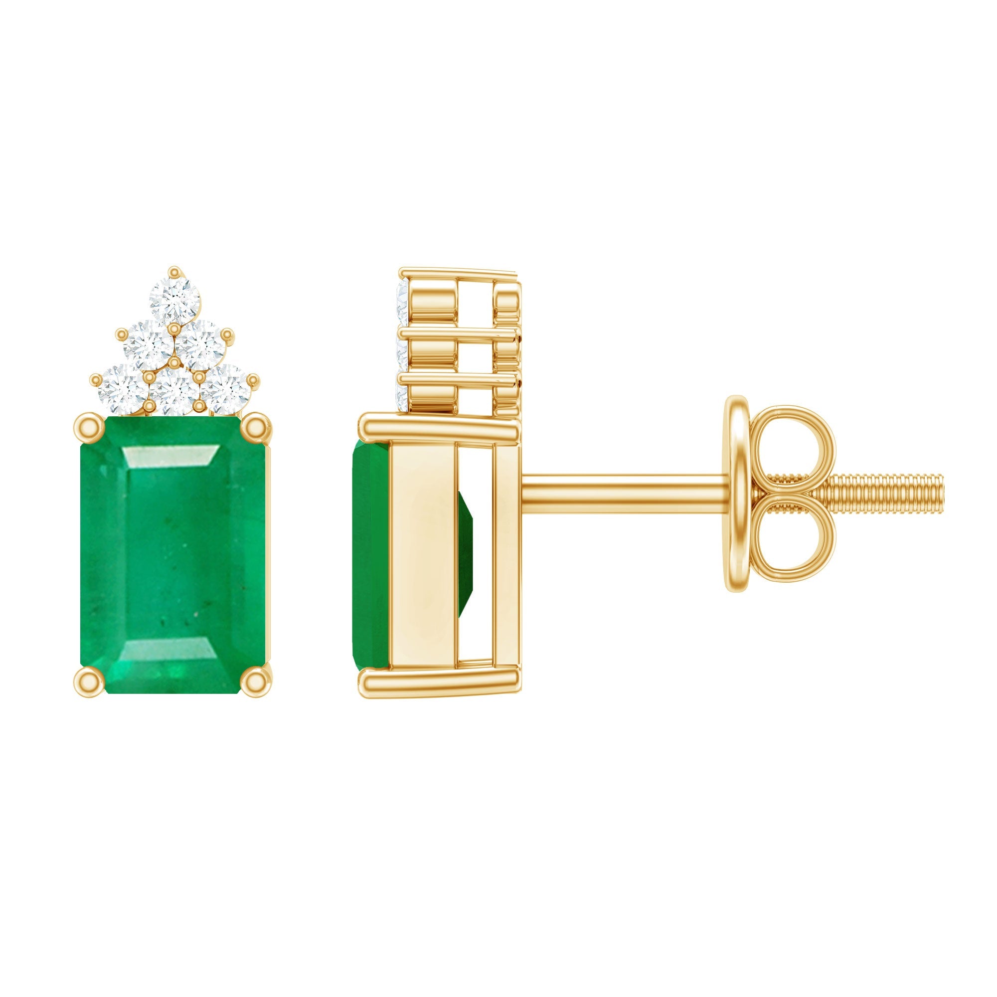 Genuine 1.32 Carat Emerald Cut Emerald Stud Earrings with Diamond Cluster | Earrings | Wiccan Center