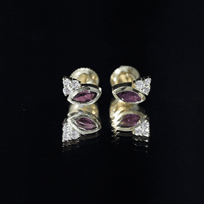 Bezel Set Rhodolite Garnet Stud Earrings with Diamonds