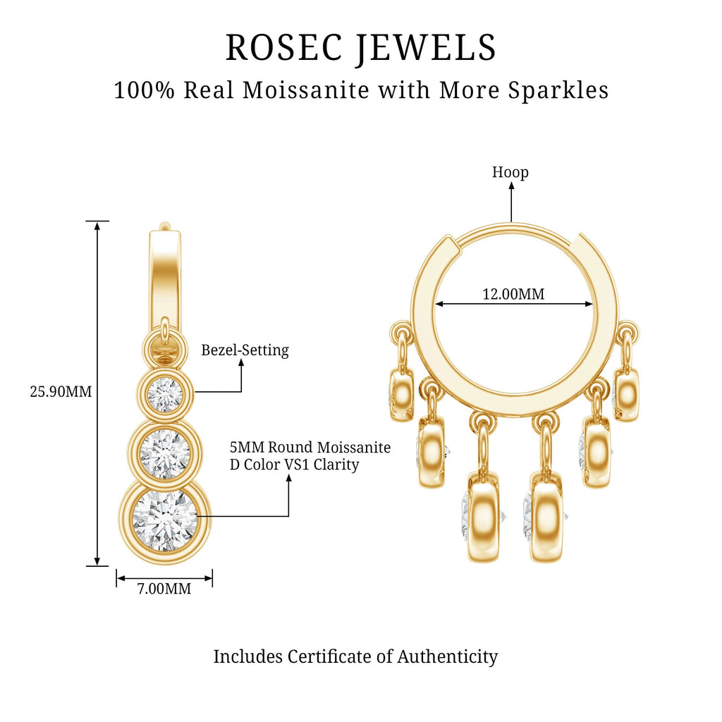 Certified Bezel Set Moissanite Hoop Dangle Earrings
