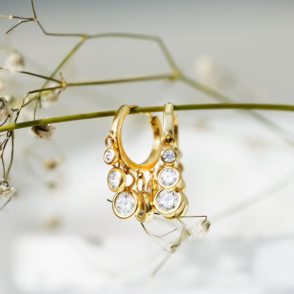 Certified Bezel Set Moissanite Hoop Dangle Earrings