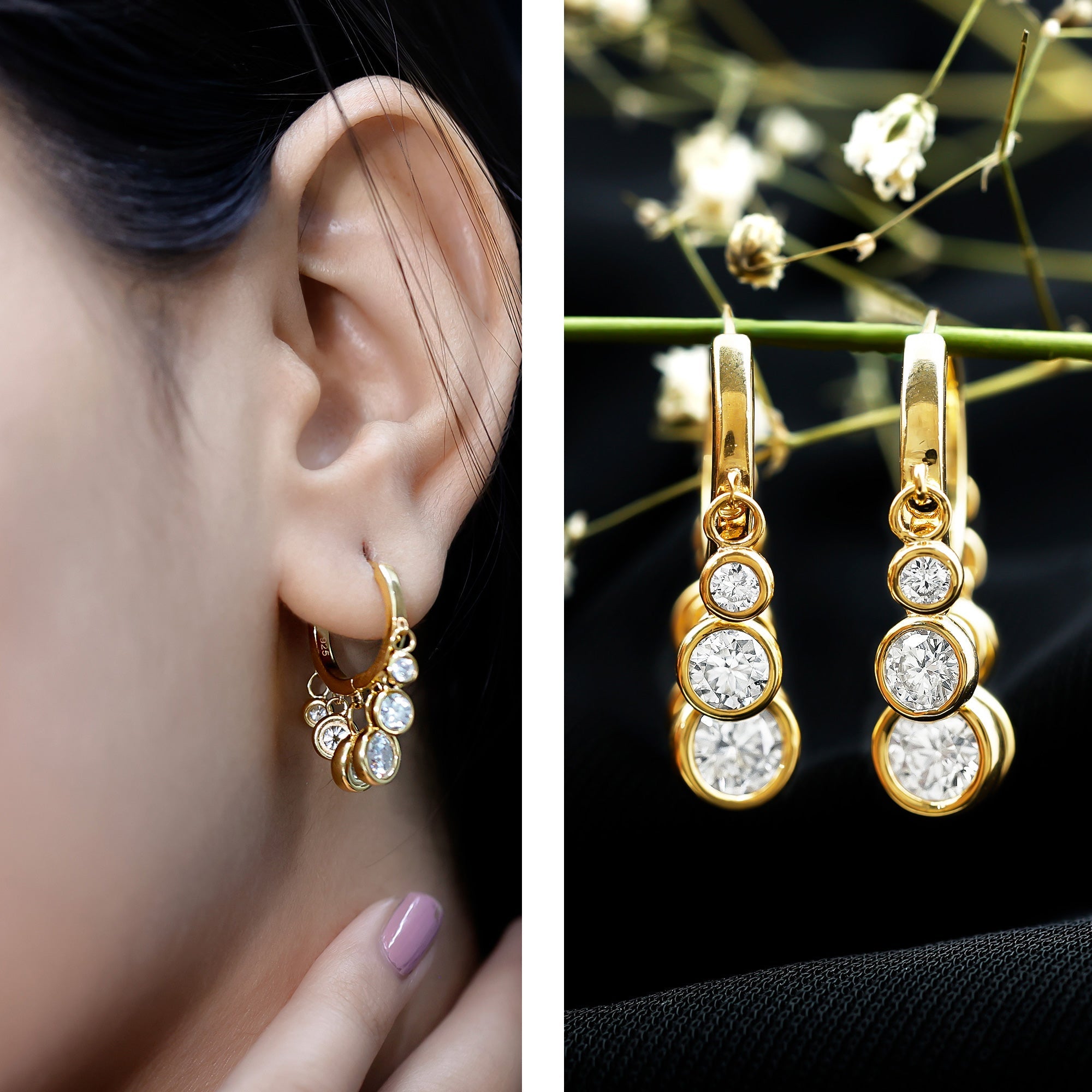 Certified Bezel Set Moissanite Hoop Dangle Earrings
