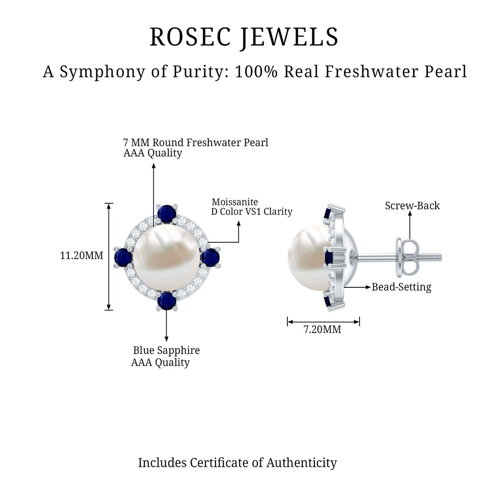 Natural Freshwater Pearl Vintage Earrings With Blue Sapphire