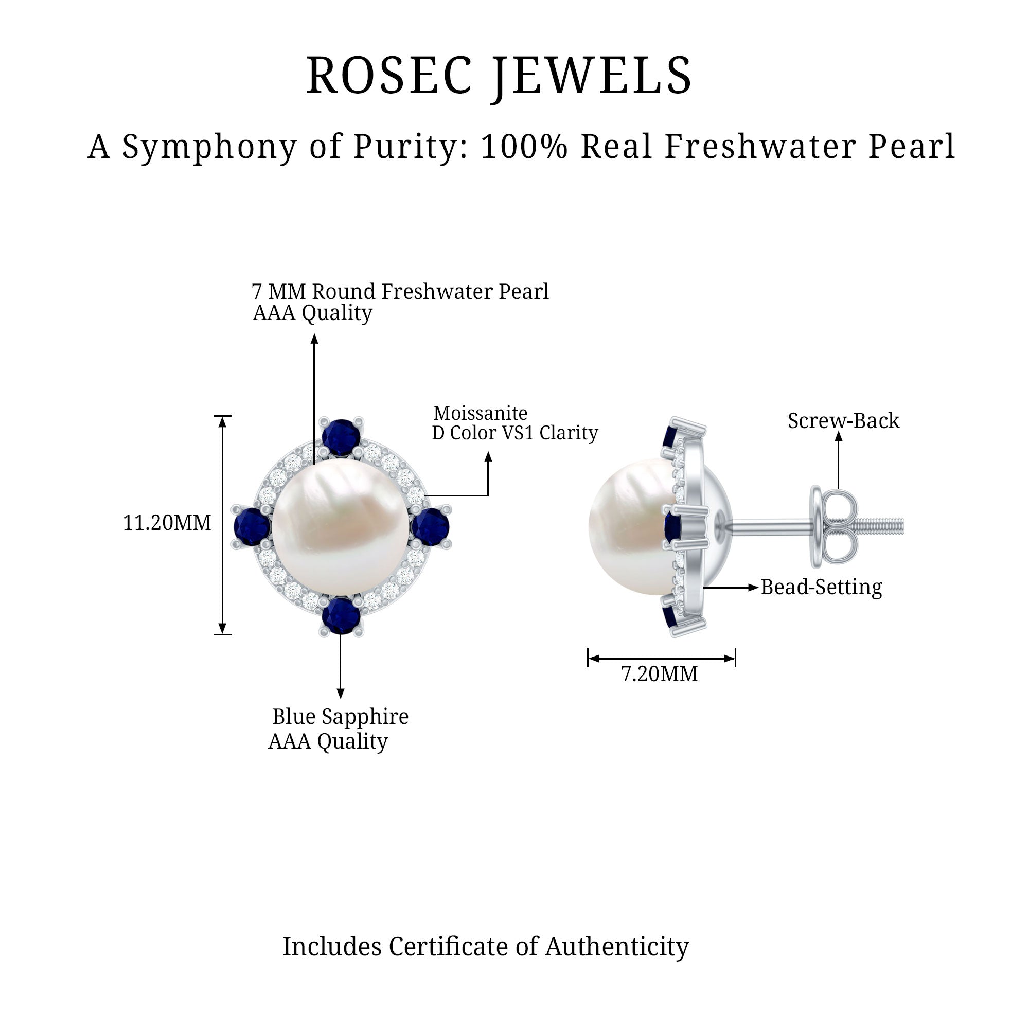 Natural Freshwater Pearl Vintage Earrings With Blue Sapphire
