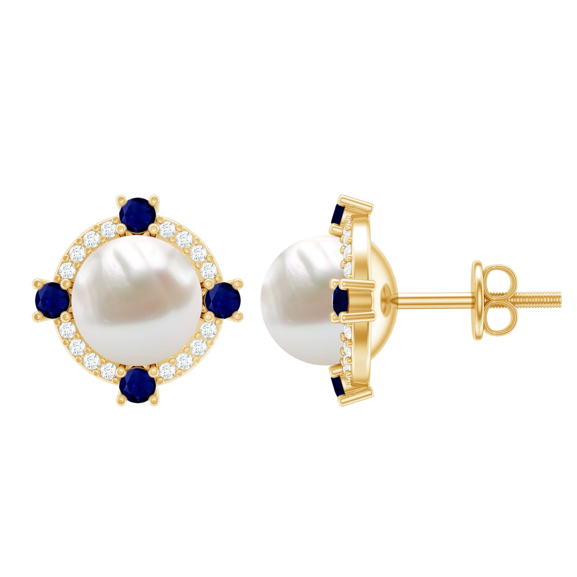 Natural Freshwater Pearl Vintage Earrings With Blue Sapphire | Earrings | Wiccan Center