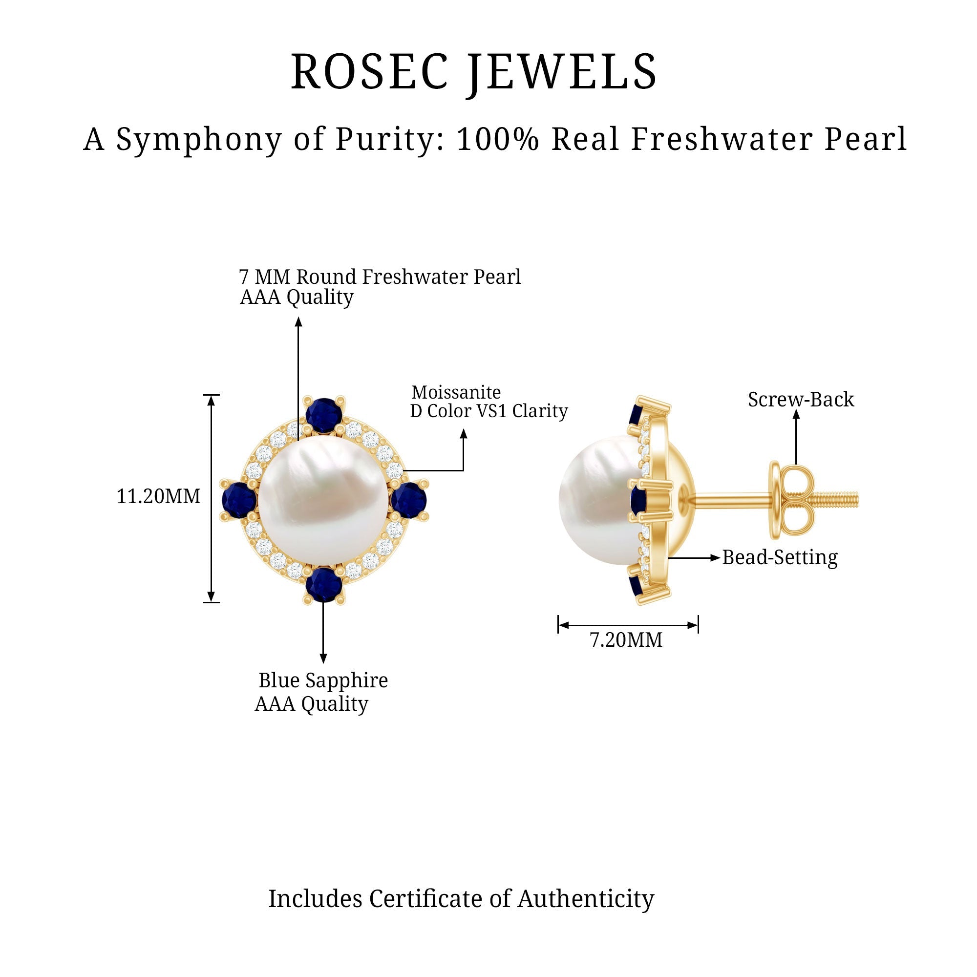 Natural Freshwater Pearl Vintage Earrings With Blue Sapphire