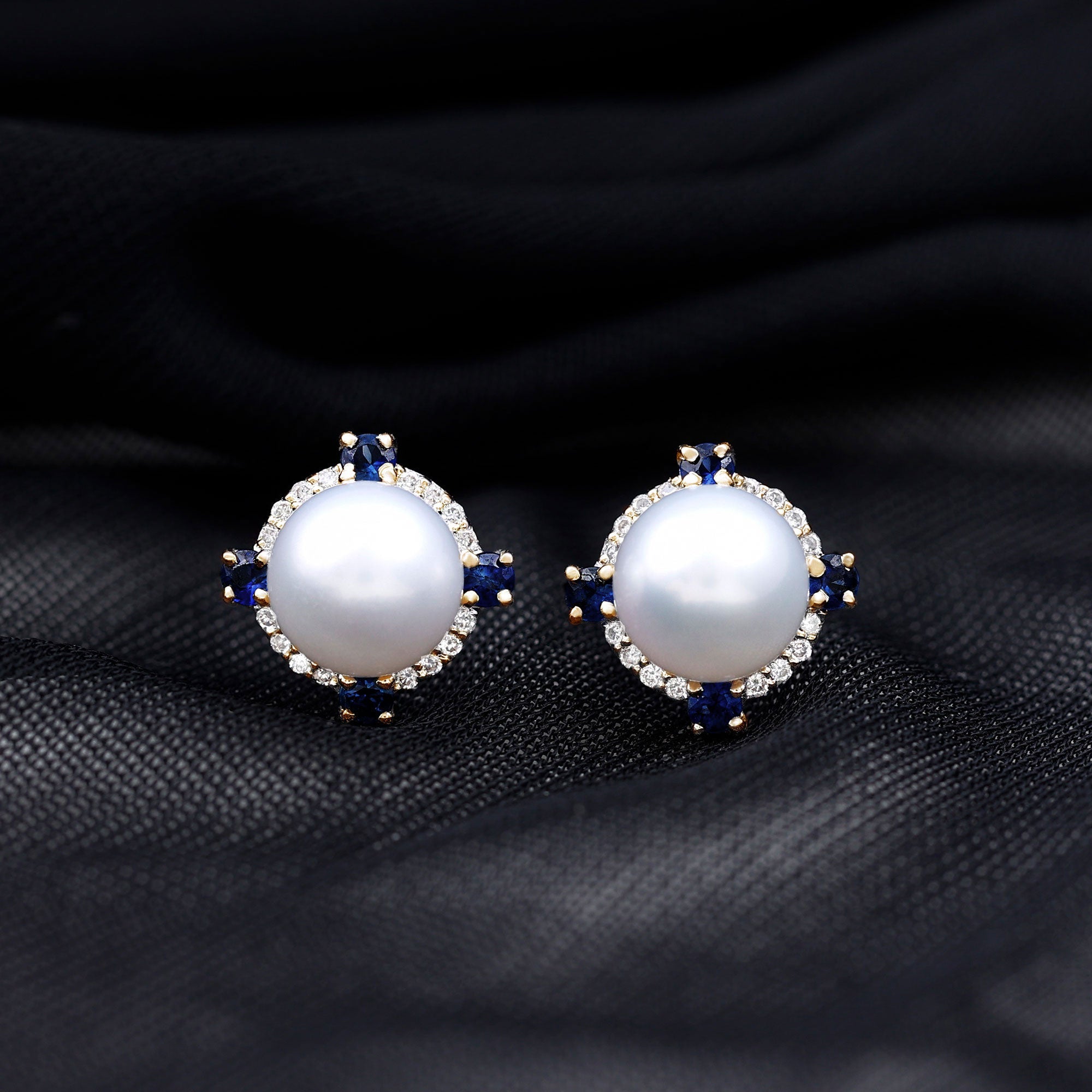 Natural Freshwater Pearl Vintage Earrings With Blue Sapphire