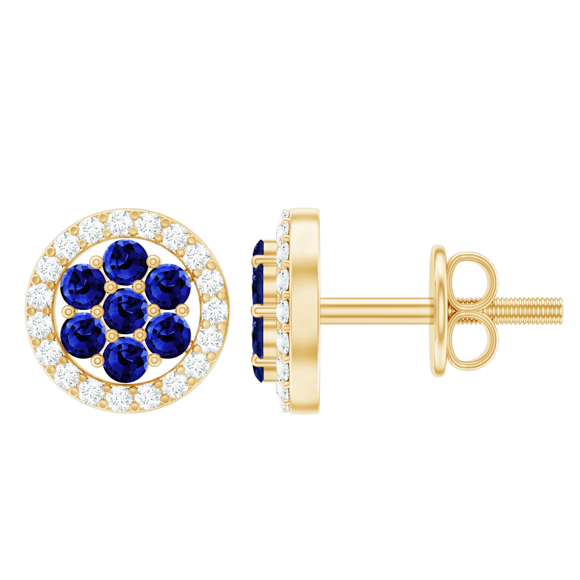 Lab Created Blue Sapphire Flower Earrings with Diamond Halo | Earrings | Wiccan Center