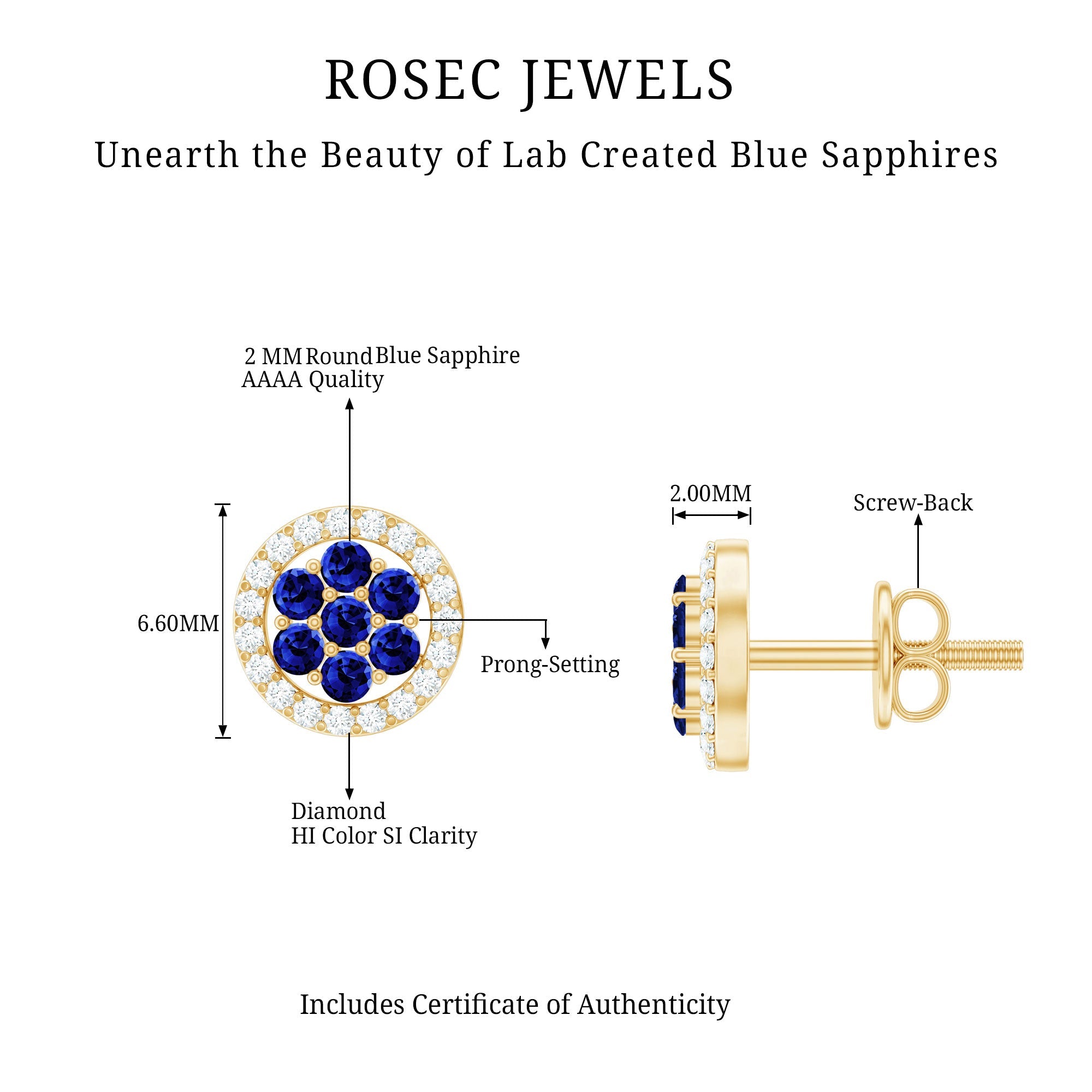 Lab Created Blue Sapphire Flower Earrings with Diamond Halo