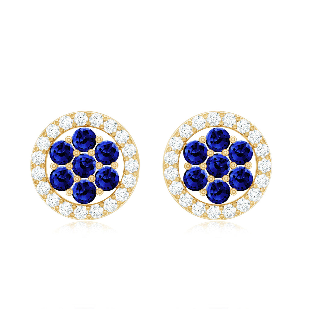 Lab Created Blue Sapphire Flower Earrings with Diamond Halo