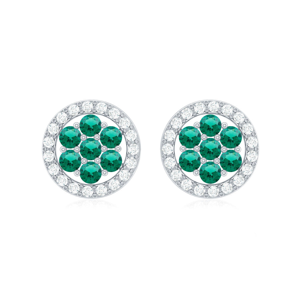 Lab Created Emerald Flower Earrings with Diamond Halo