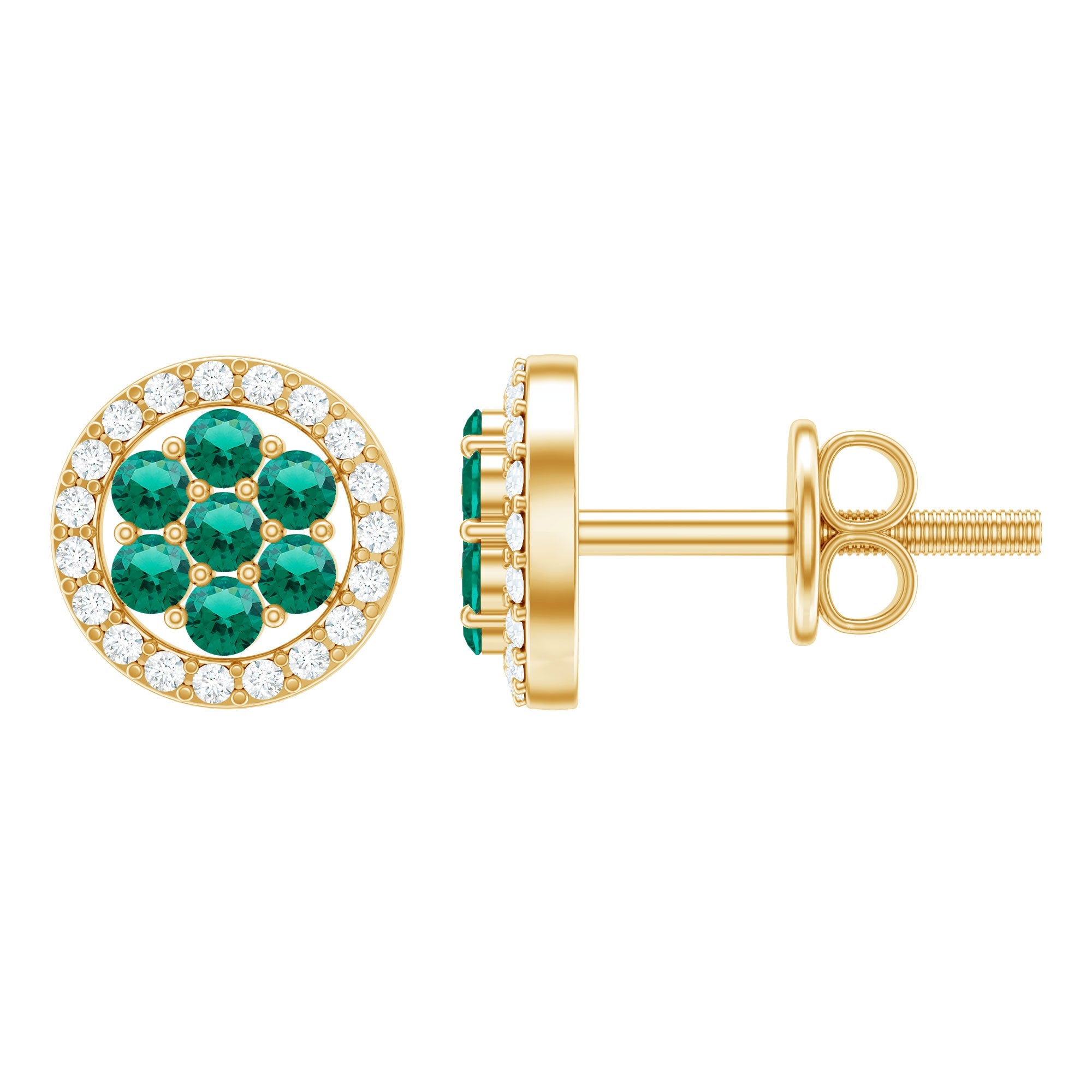 Lab Created Emerald Flower Earrings with Diamond Halo | Earrings | Wiccan Center