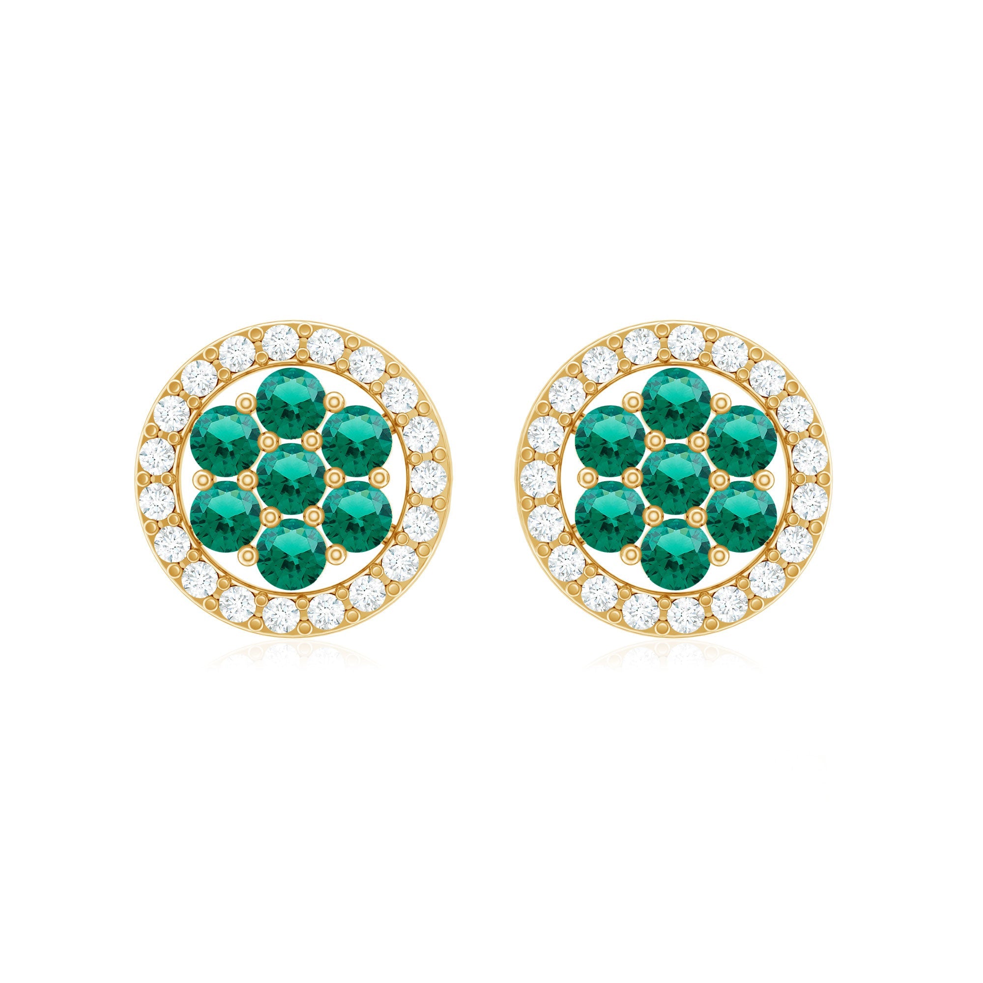 Lab Created Emerald Flower Earrings with Diamond Halo