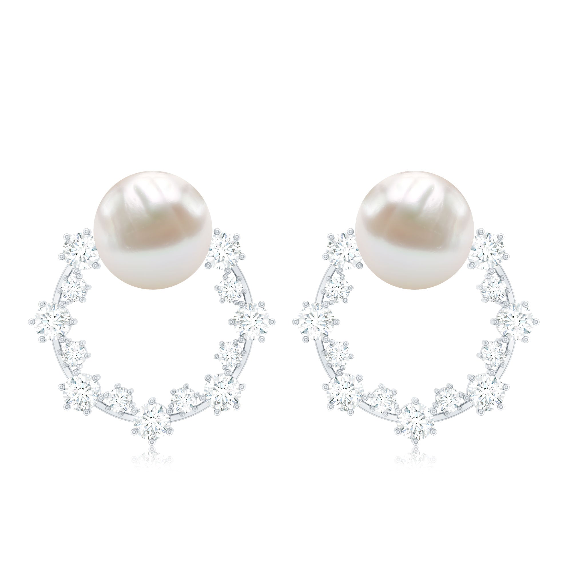 Real Freshwater Pearl and Diamond Bridal Stud Earrings