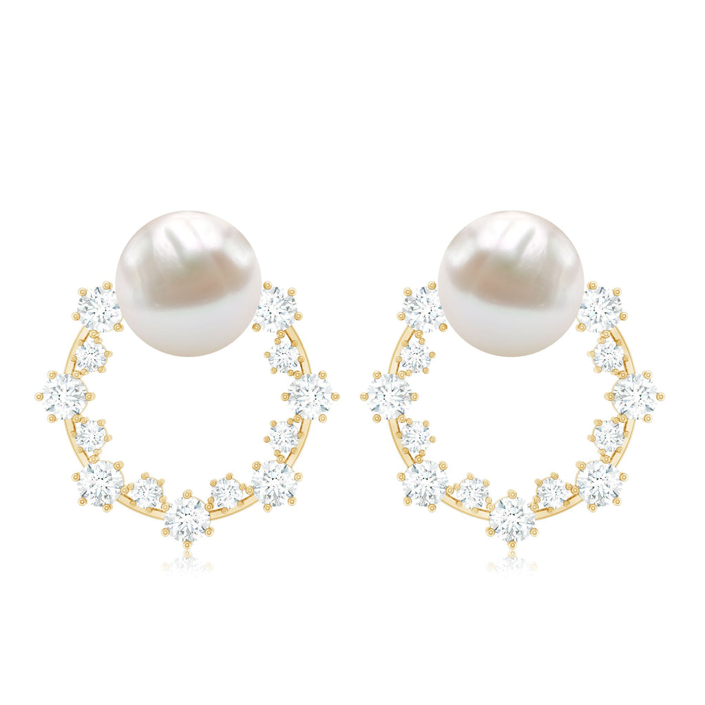 Real Freshwater Pearl and Diamond Bridal Stud Earrings