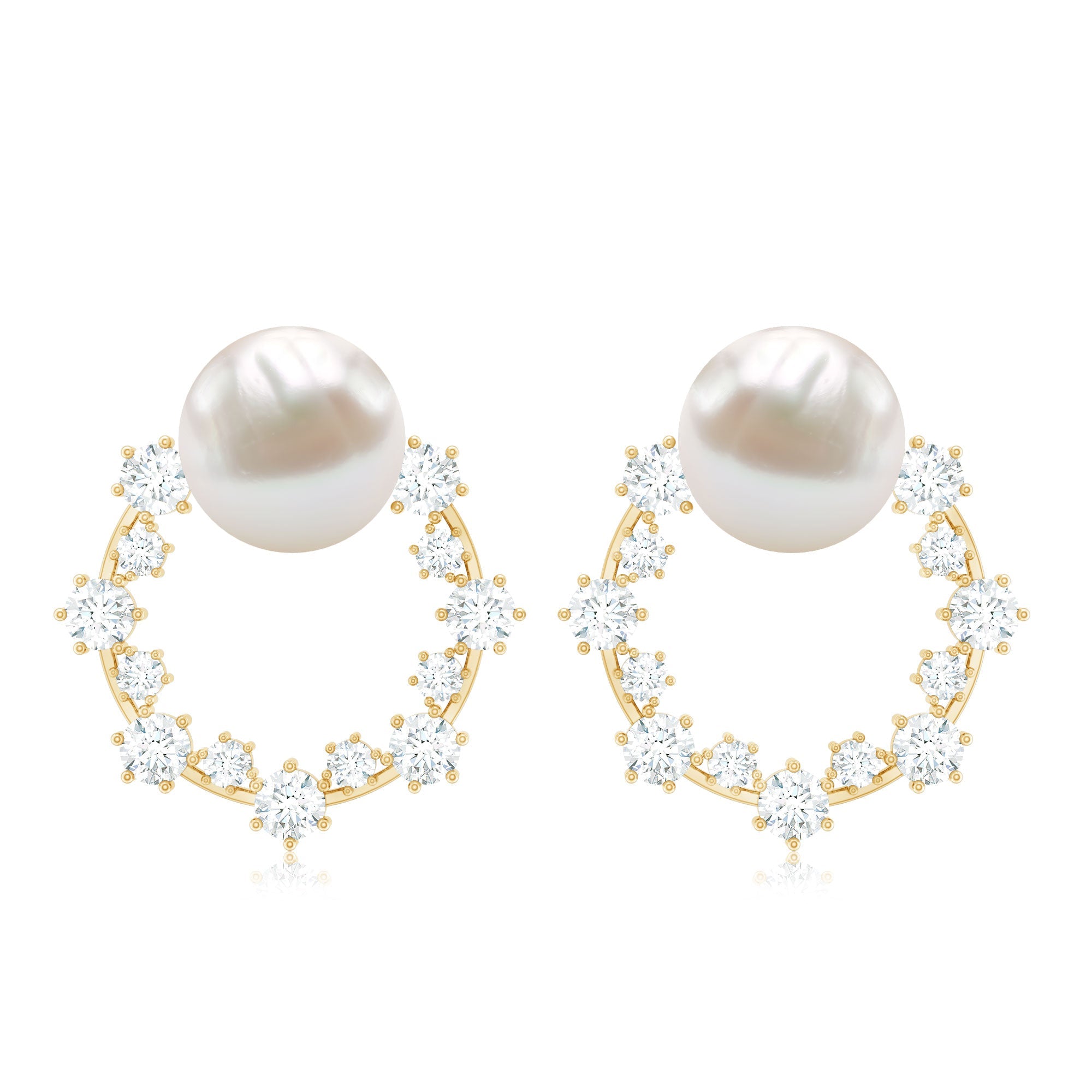 Real Freshwater Pearl and Diamond Bridal Stud Earrings