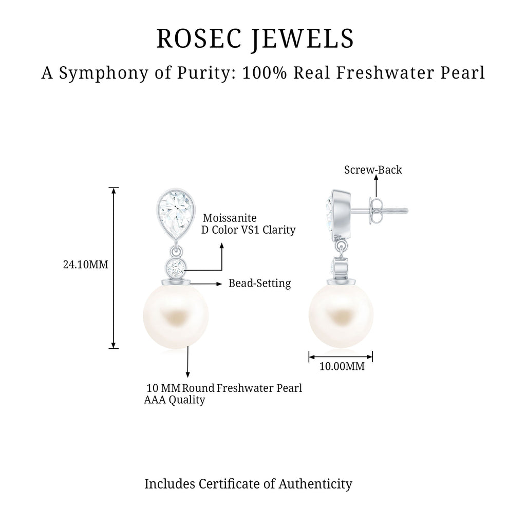 Real Freshwater Pearl and Moissanite Drop Earrings
