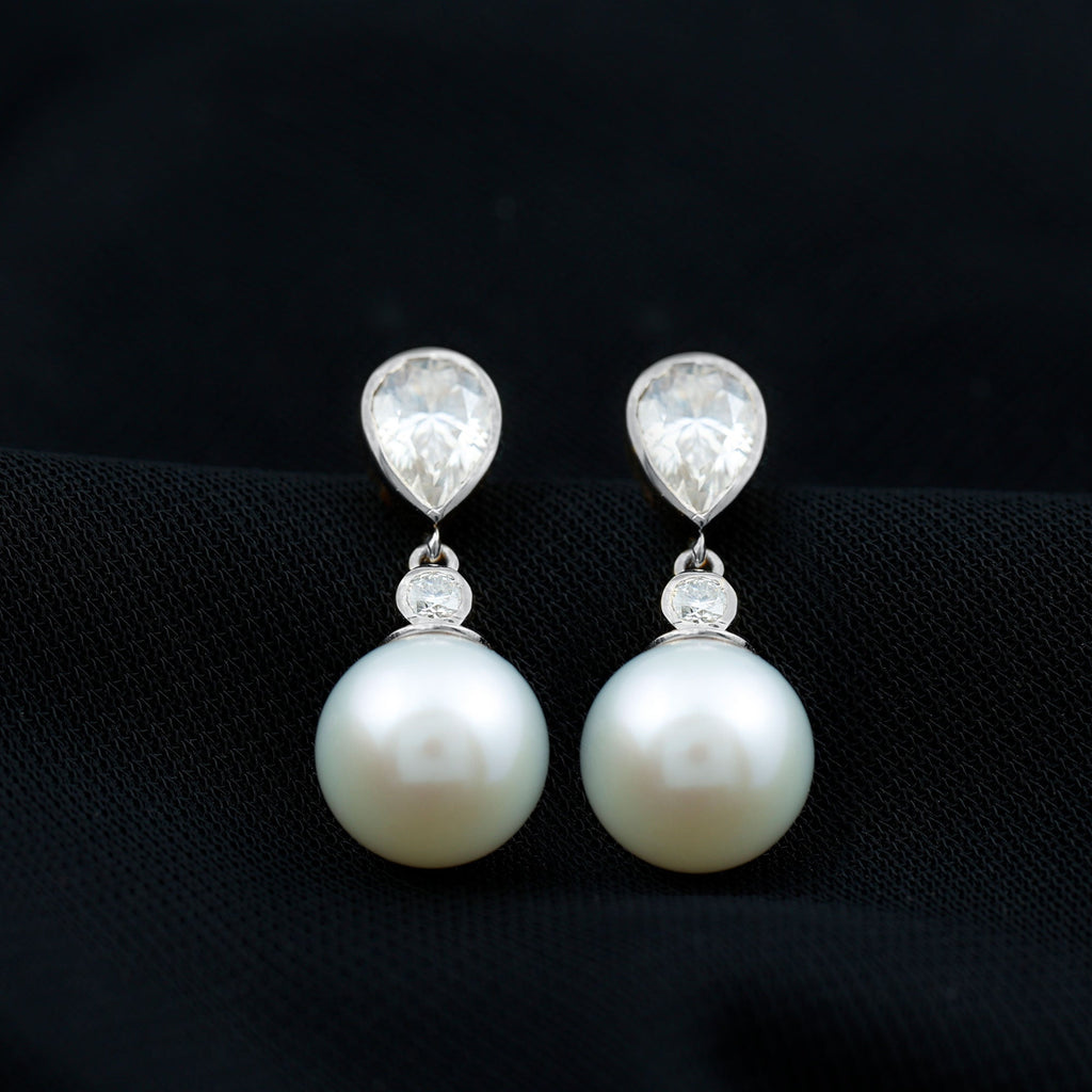 Real Freshwater Pearl and Moissanite Drop Earrings