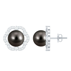 15 CT Tahitian Black Pearl and Diamond Flower Stud Earrings | Earrings | Wiccan Center