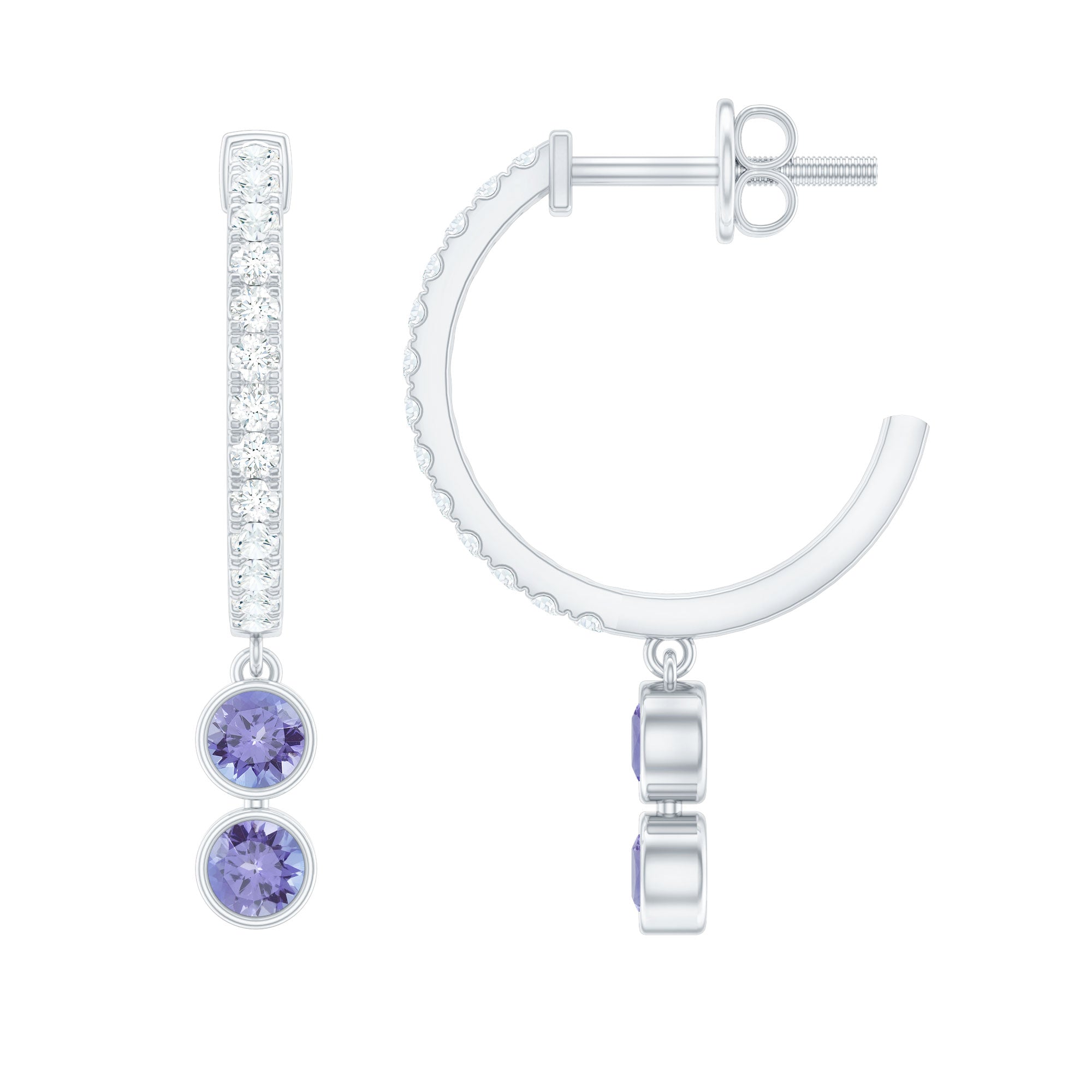 Minimal Tanzanite and Diamond Hoop Drop Earrings