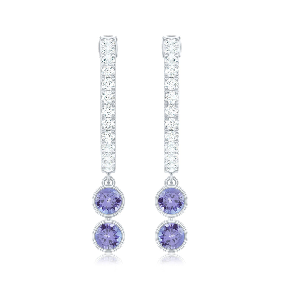 Minimal Tanzanite and Diamond Hoop Drop Earrings