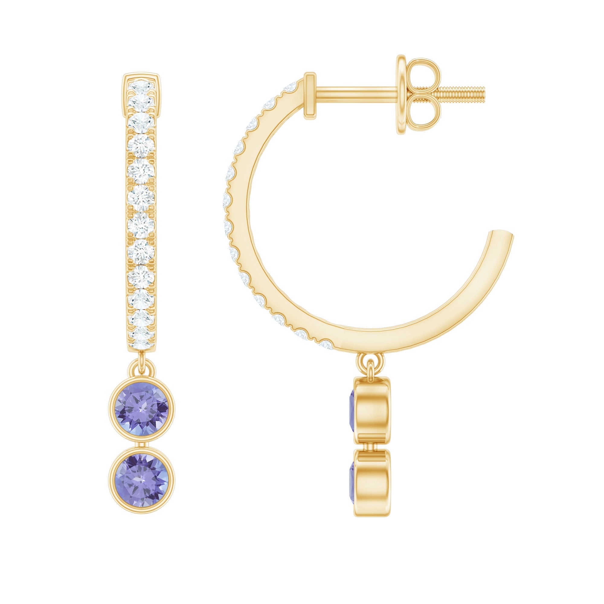 Minimal Tanzanite and Diamond Hoop Drop Earrings | Earrings | Wiccan Center