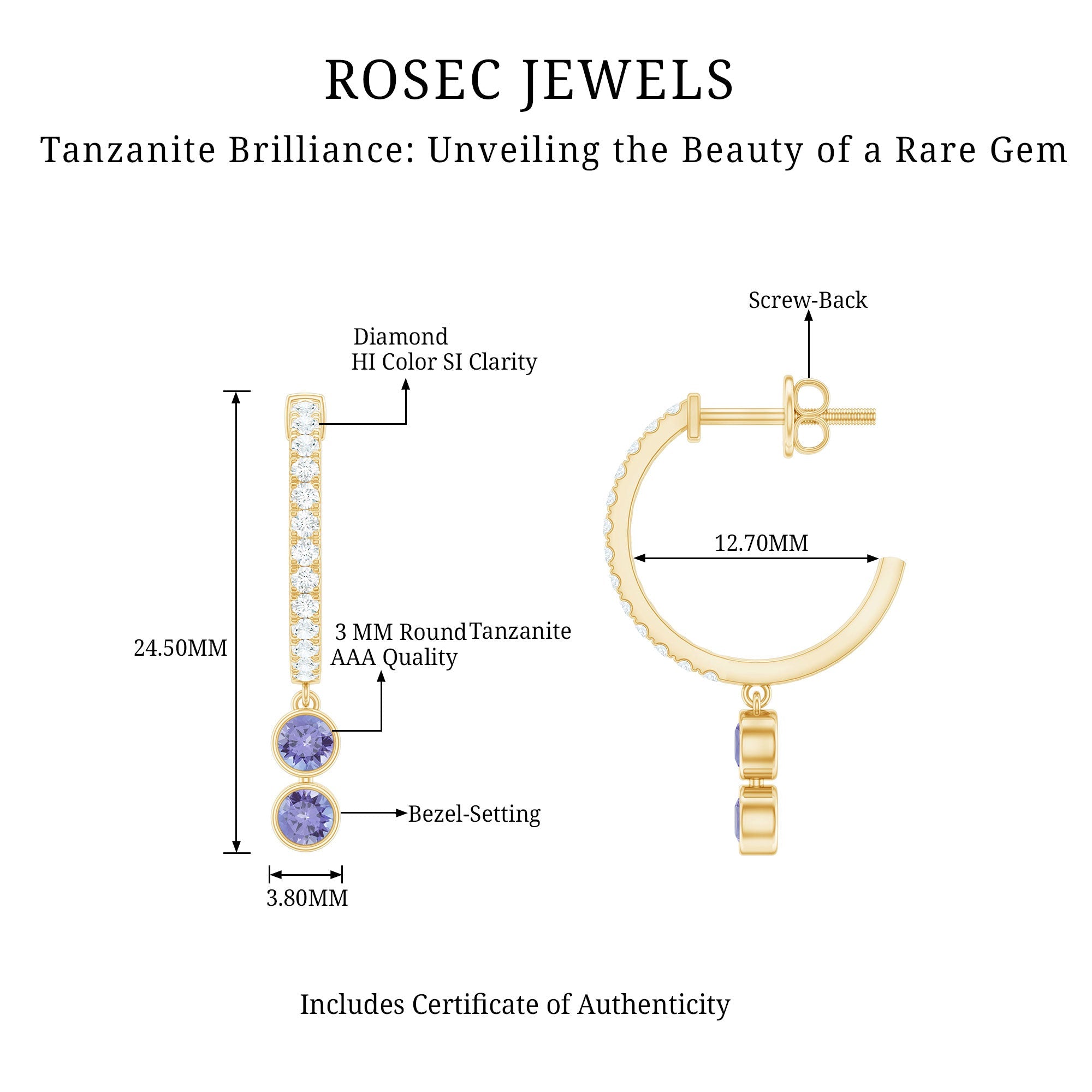 Minimal Tanzanite and Diamond Hoop Drop Earrings