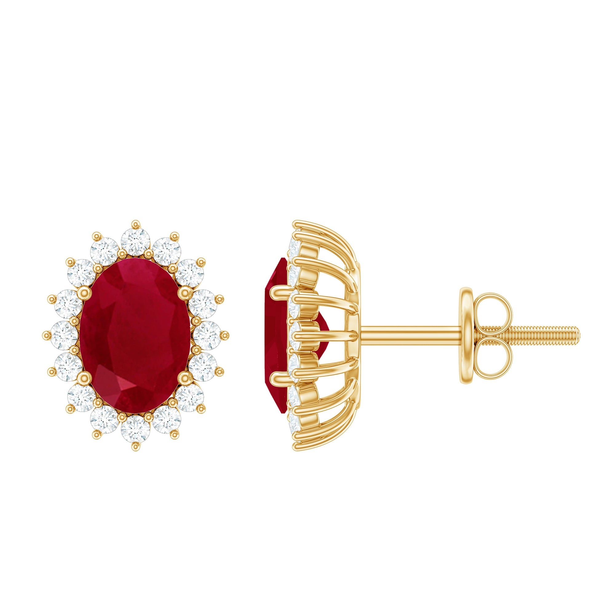 Genuine Oval Cut Ruby and Diamond Halo Stud Earrings | Earrings | Wiccan Center