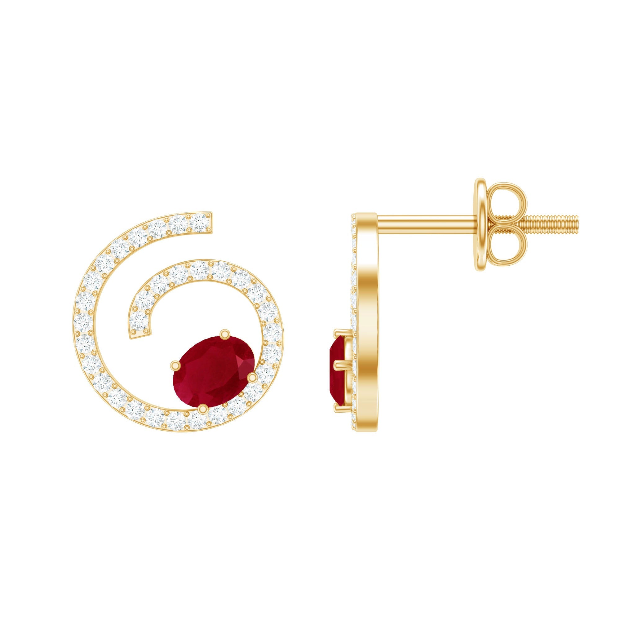 1 CT Oval Cut Ruby and Diamond Swirl Stud Earrings | Earrings | Wiccan Center