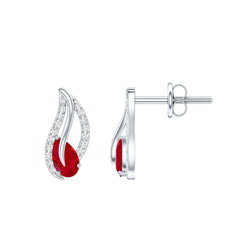 Natural 0.6 Carat Ruby Leaf Earrings with Diamond for Women | Earrings | Wiccan Center