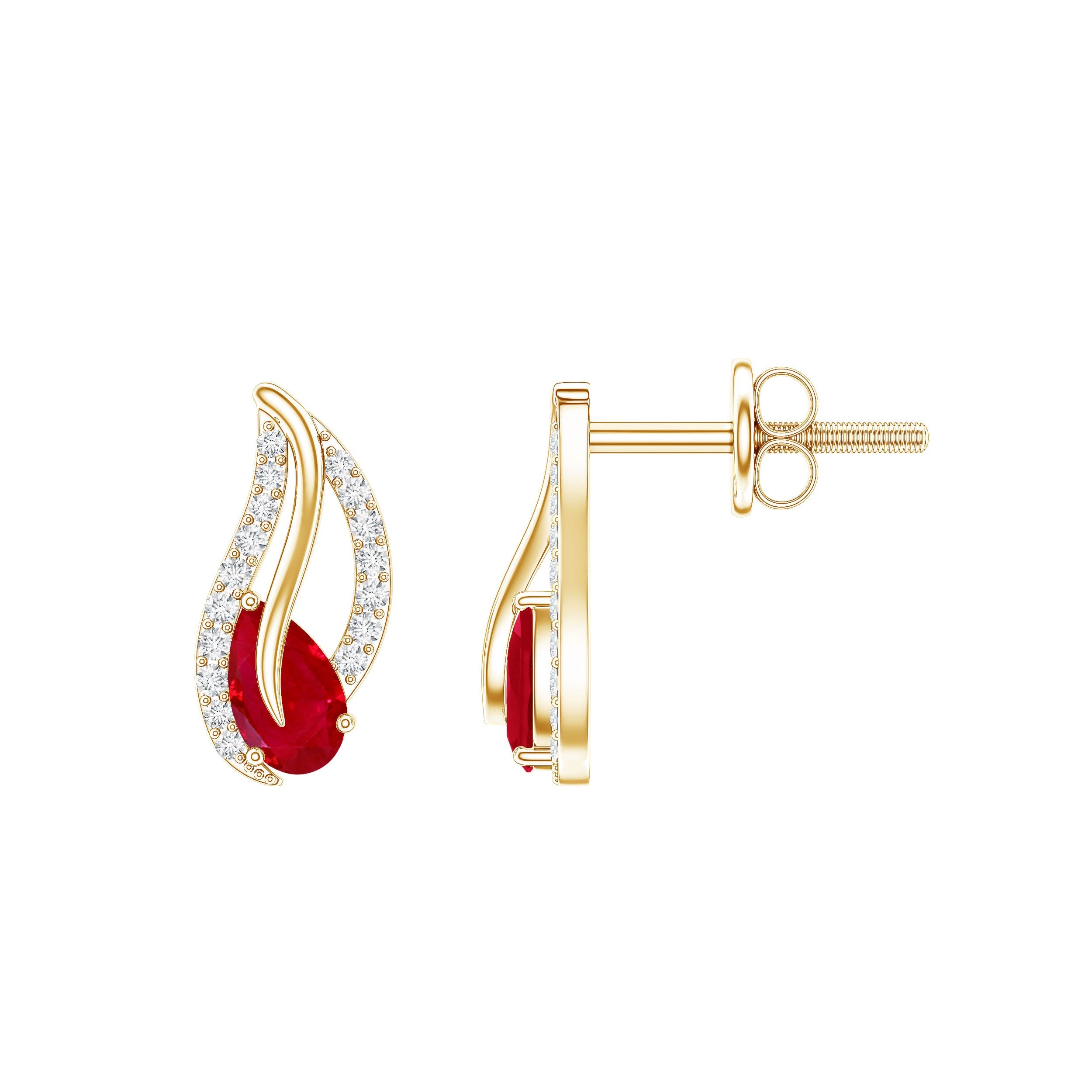 Natural 0.6 Carat Ruby Leaf Earrings with Diamond for Women | Earrings | Wiccan Center