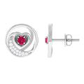 Round Ruby and Diamond Heart Stud Earrings
